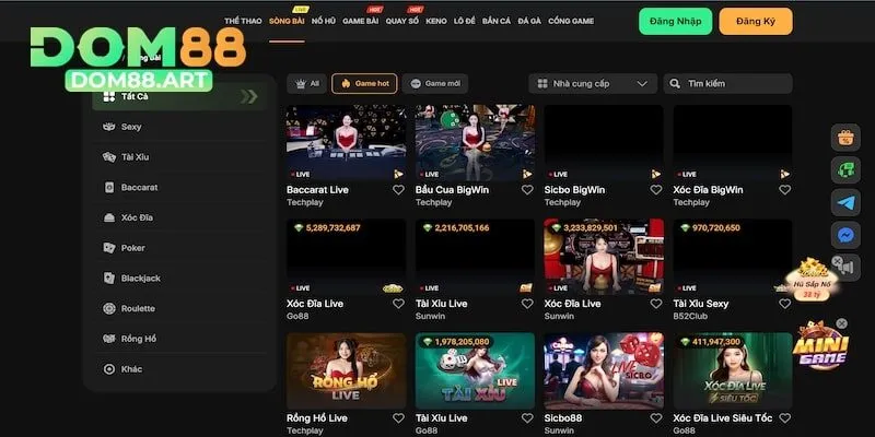 Hàng loạt sảnh game casino Dom88 hấp dẫn