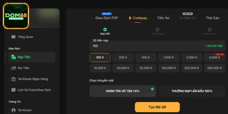 Tạo lệnh gửi vốn tại mục hồ sơ tài khoản