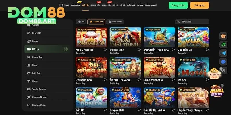 Vô số tựa game slot nổ hũ hay tại Dom88